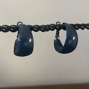 Vintage navy Blue enamel Hoop Earrings